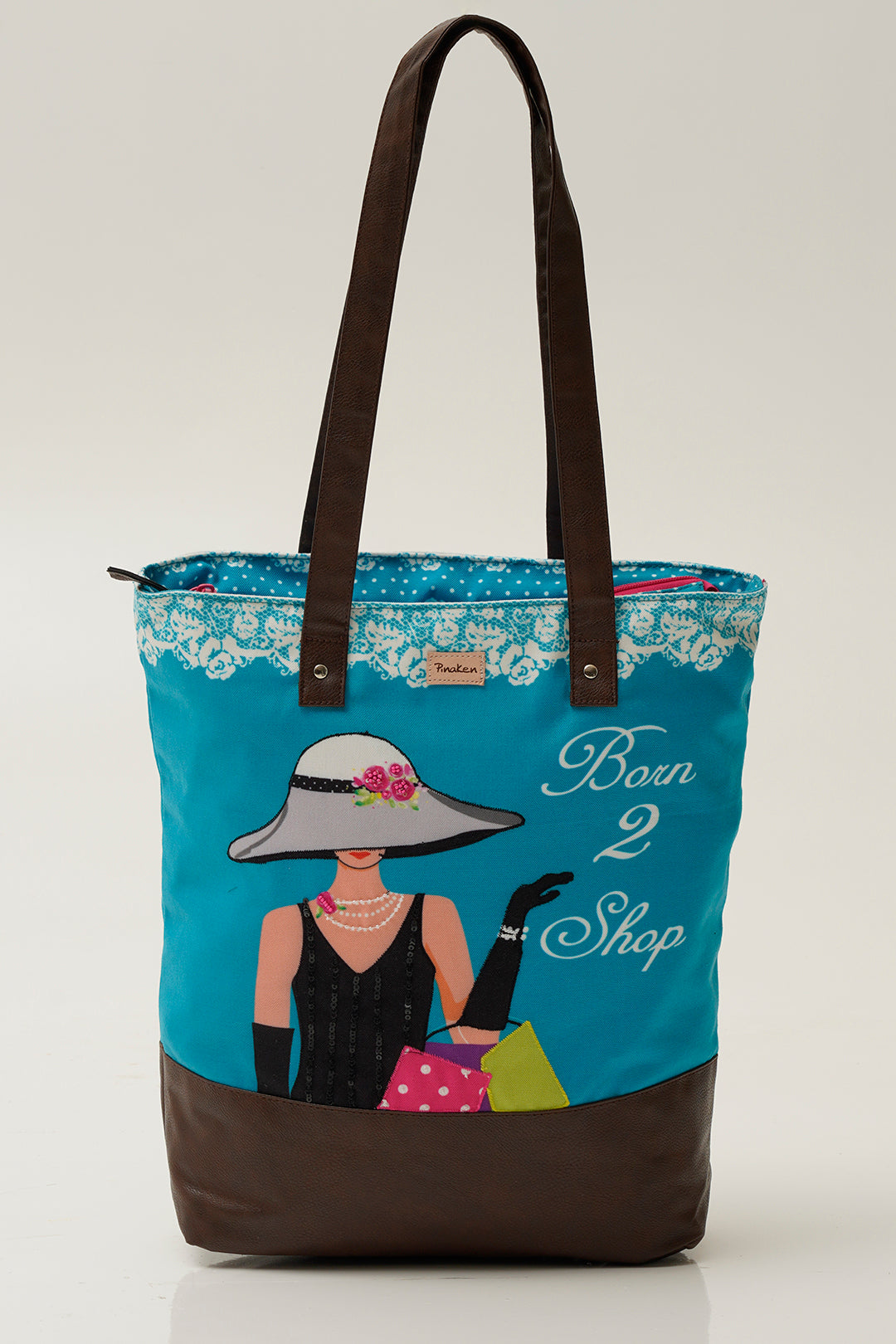 Born To Shop Shoulder Tote Bag With Vegan Leather