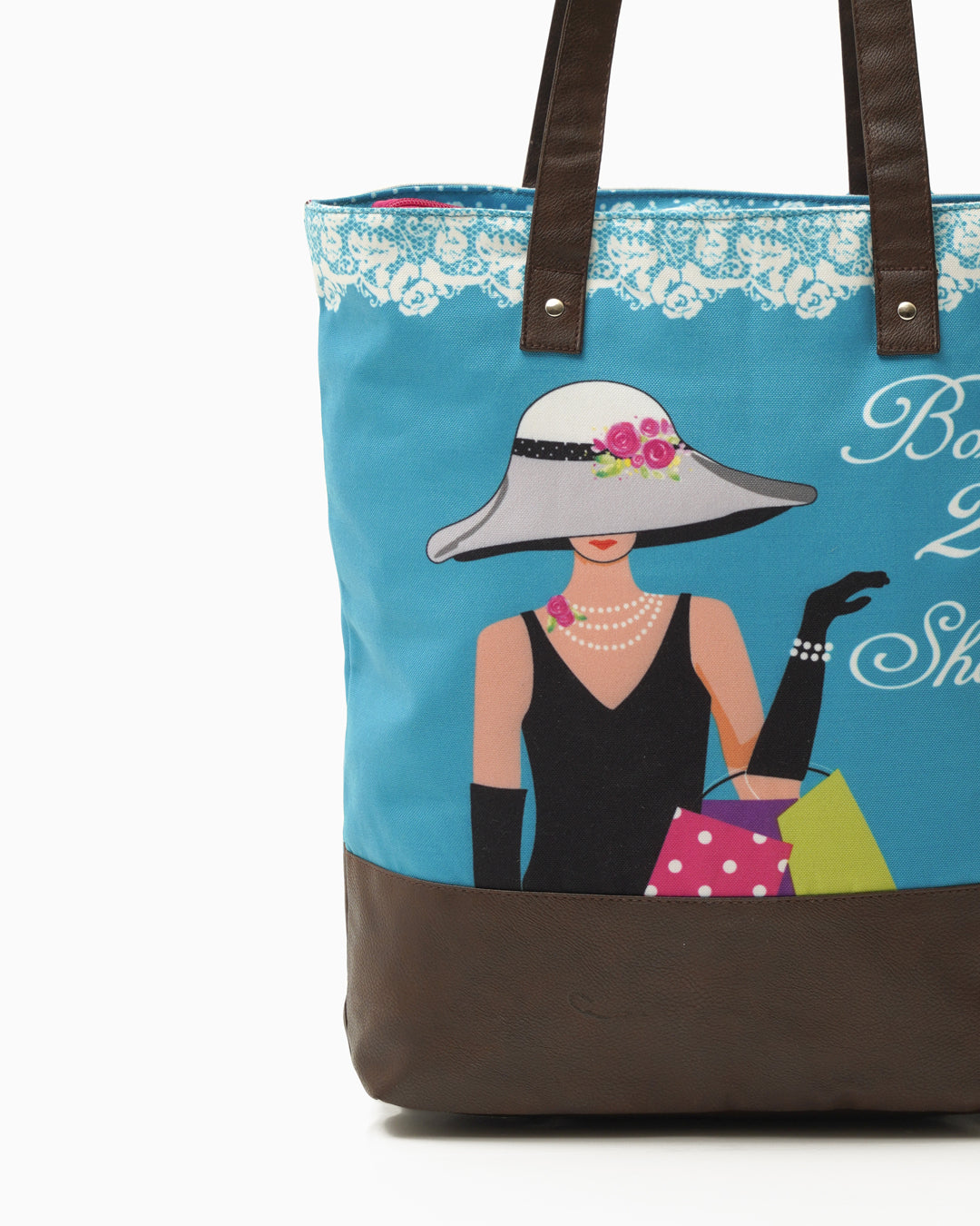 Born To Shop Shoulder Tote Bag With Vegan Leather