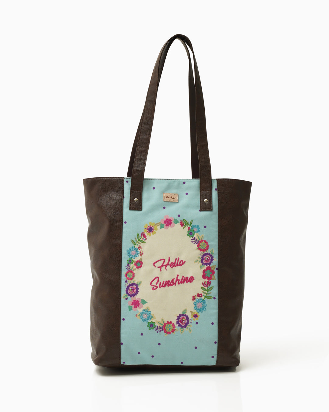 HELLO SUNSHINE SHOULDER TOTE BAG WITH VEGAN LEATHER