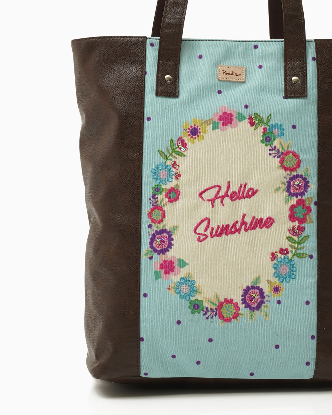 HELLO SUNSHINE SHOULDER TOTE BAG WITH VEGAN LEATHER