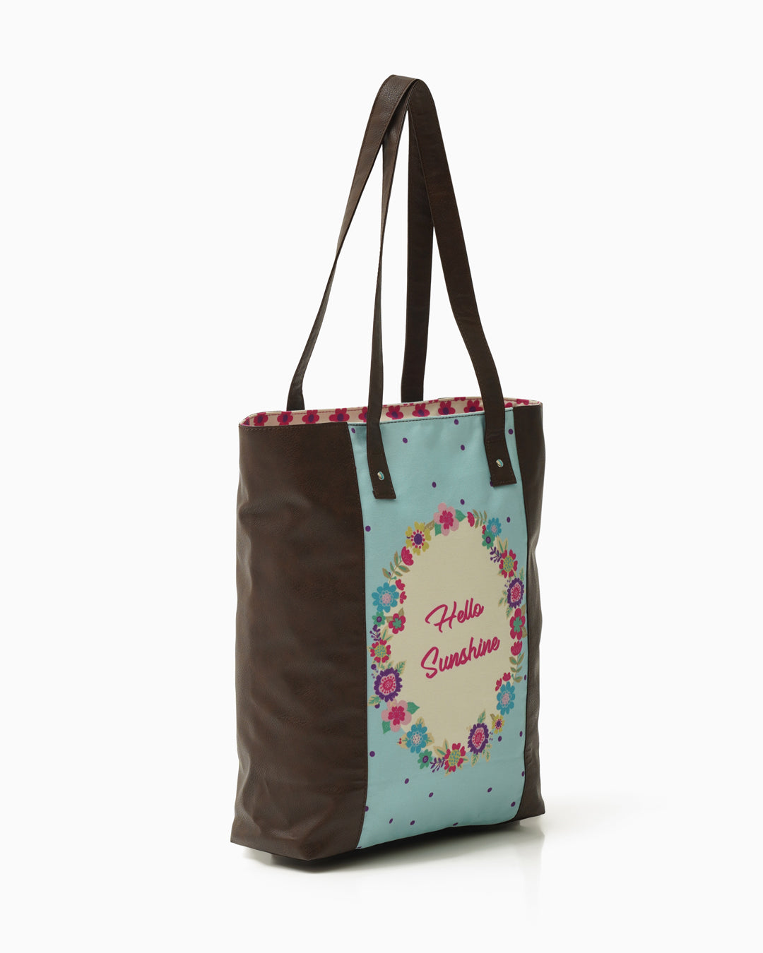 HELLO SUNSHINE SHOULDER TOTE BAG WITH VEGAN LEATHER