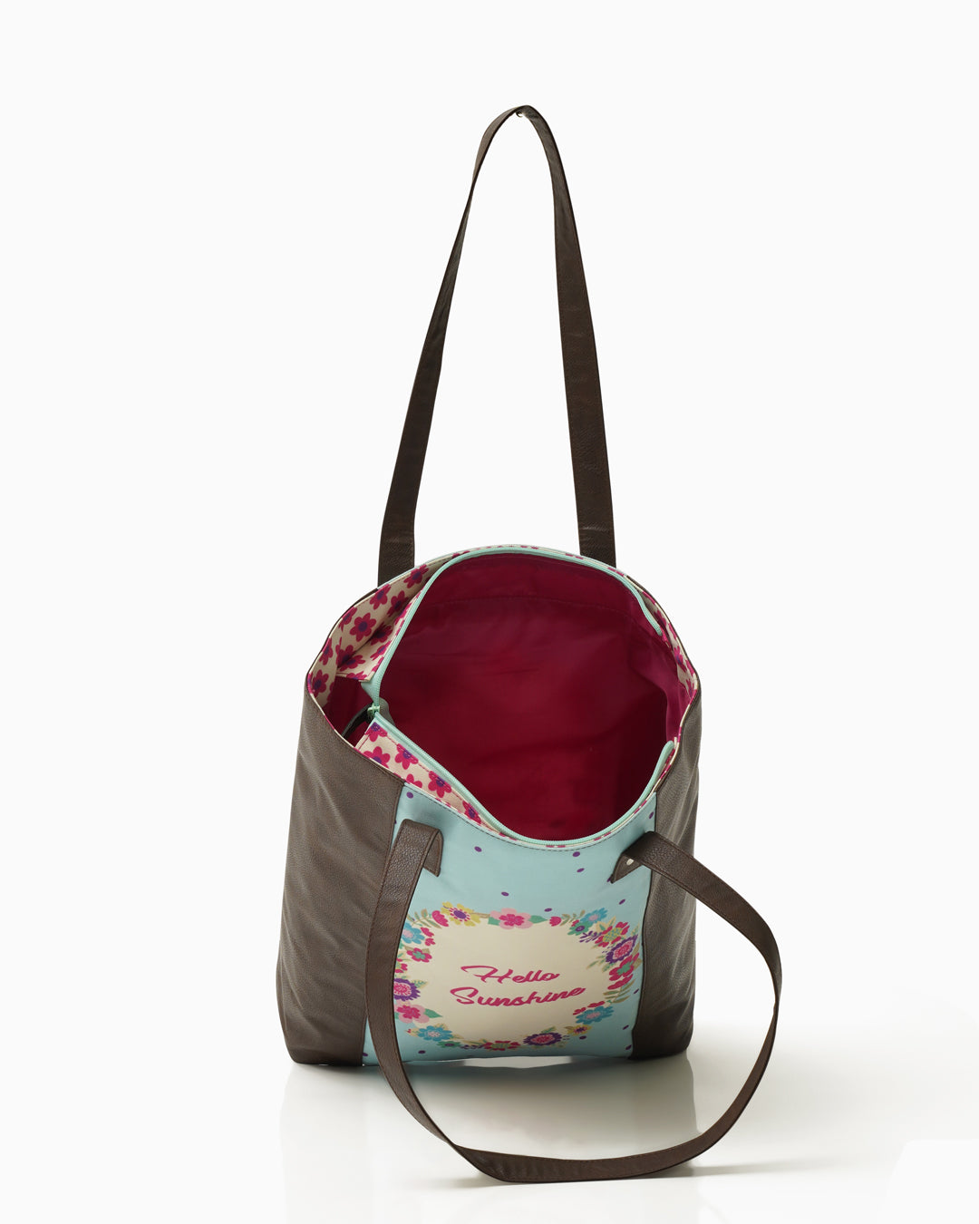 HELLO SUNSHINE SHOULDER TOTE BAG WITH VEGAN LEATHER