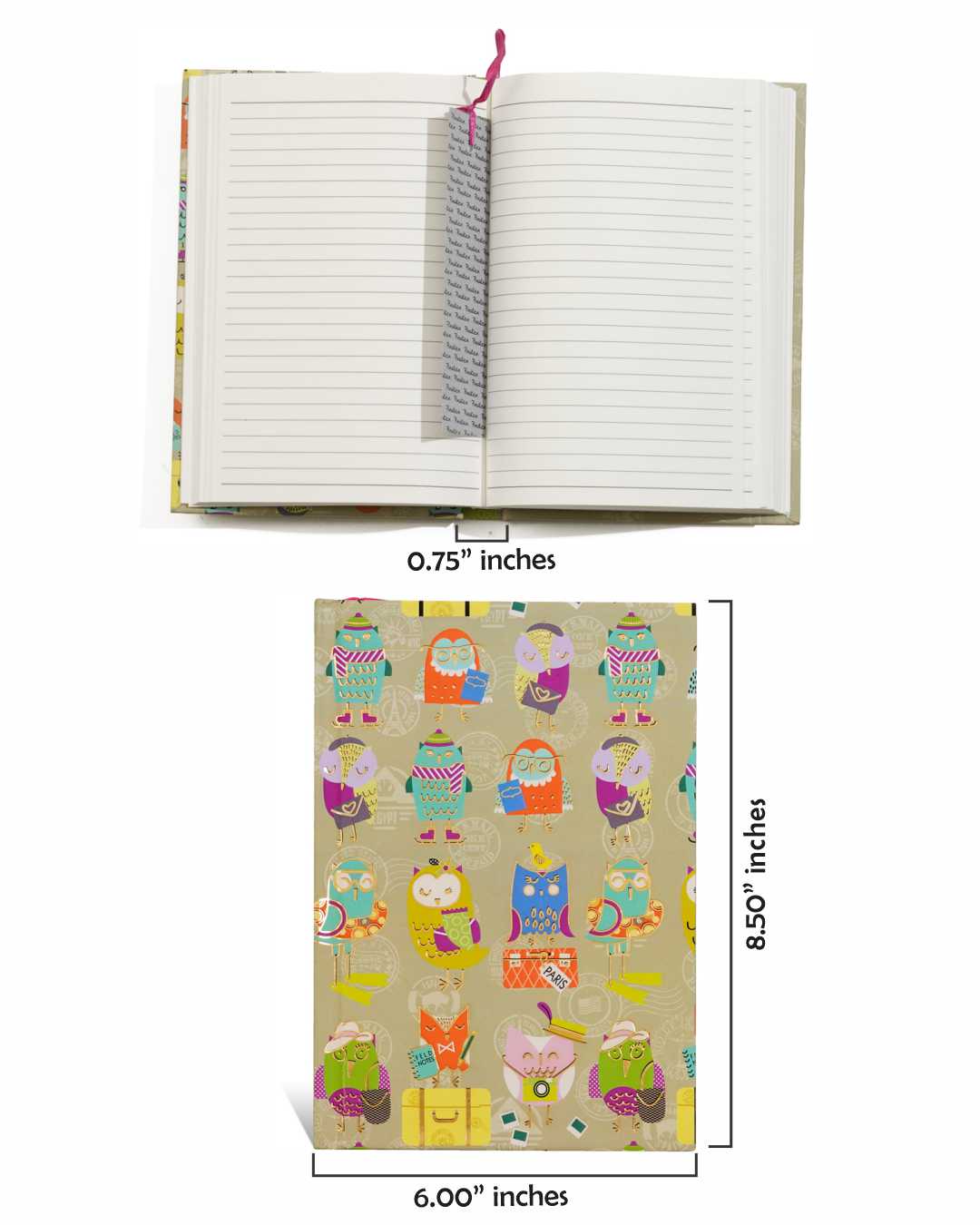 FUNKY OWLS NOTEBOOK 8 X 6 Hard Cover