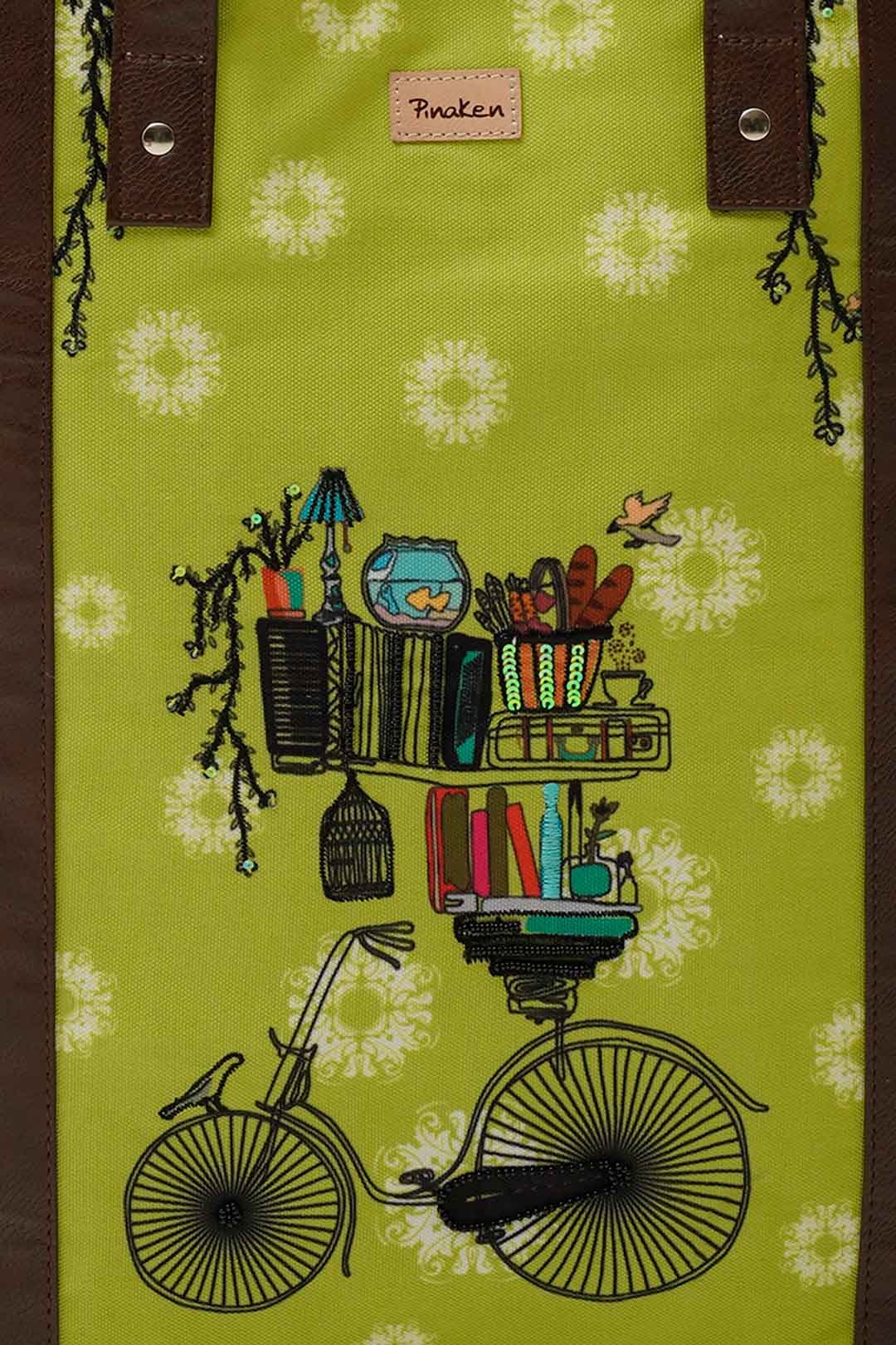 Brain Bridge Cycle with Vegan Leather Handle Tote Bag