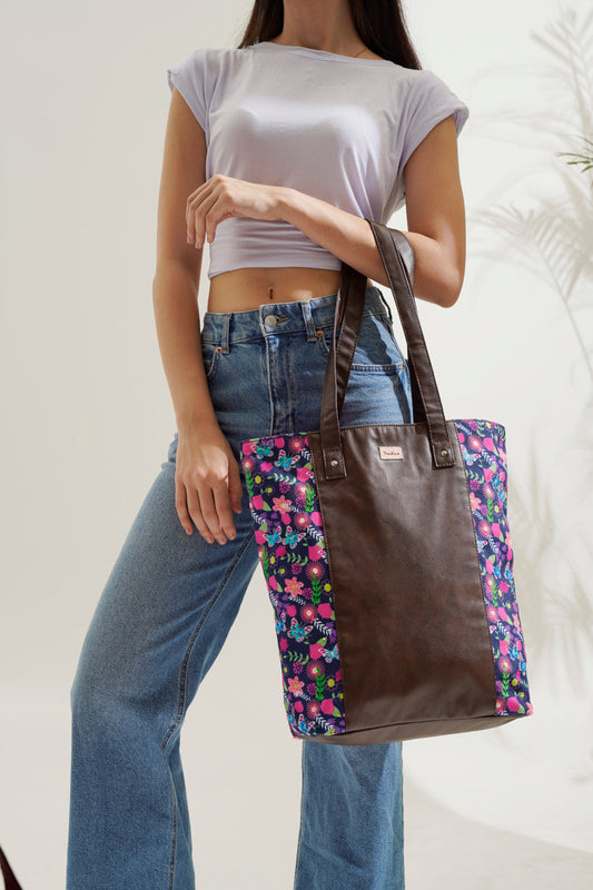 Butterfly Bloom Shoulder Tote Bag with Vegan Leather